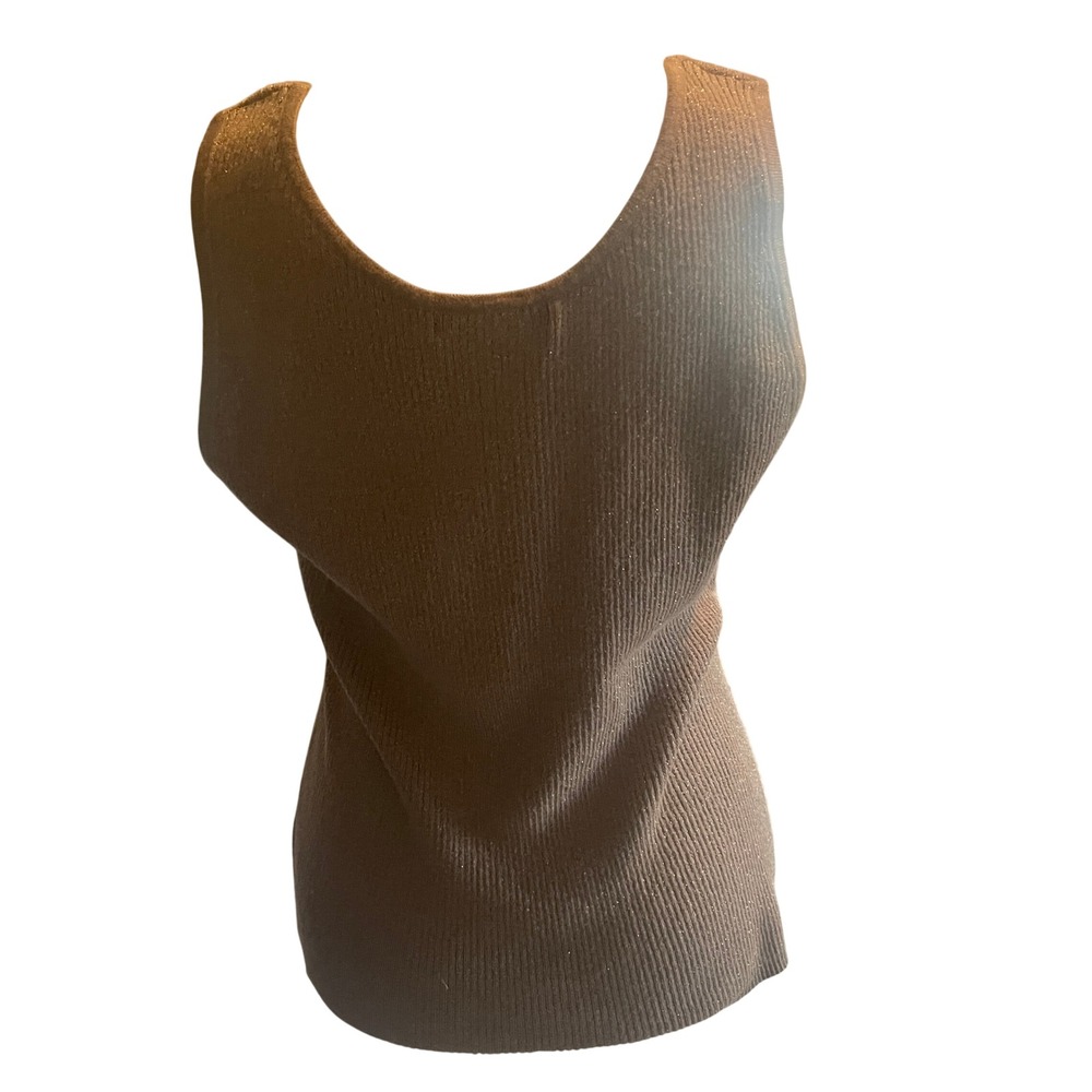 Apostrophe Womens Metallic Gold Ribbed Knit Tank Top XL Shimmer Festival Layer - Picture 2 of 9